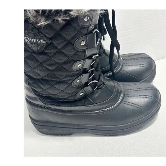 Quest Powder Winter Snow Boots Faux Fur Collar 3M Insulated Rubber Boots Black 7 - Picture 5 of 12